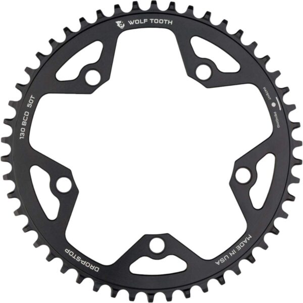 Components 110 BCD 52T Chainring RoadCXGravel Brand Wolf Tooth Size 52t Features Mount type110 BCD 5 Bolt Offset Non boost Chain Compatibility Drop Stop B tooth profile Material 7075 T6 aluminum Wolf Tooth's Components 110 BCD 52T Chainring is perfect for Cyclocross, commuting, gravel riding, and mountain bikes. It features Drop-Stop technology for improved chain life and prevents derailment. Made in the USA from high-quality materials.