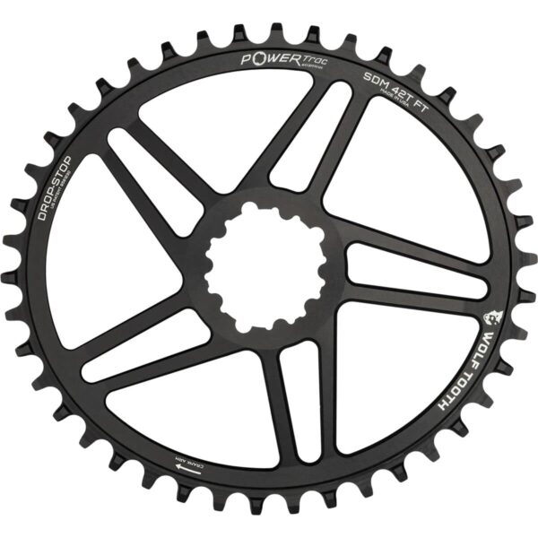 Components Drop Stop Powertrac Sram Direct Mount Chainring Bb30 Wolf Tooth 34t Enhance power, traction & reduce shifting with this 34t Wolf Tooth Chainring. Perfect for 1x9, 1x10, 1x11 & 1x12 drivetrains. Compatible with 10-, 11-, 12-speed chains (except Shimano 12-speed). Optimal for BB30 short spindle cranks.