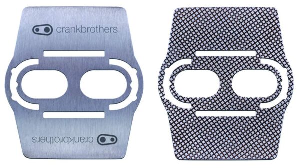 Crankbrothers Shoe Shields Stainless Steel MTB Size Reduces Interference Carbon Soled Protect your carbon soled shoes with Crankbrothers Shoe Shields. Made of stainless steel, compatible with Crankbrothers mountain cleats, and includes two shims.