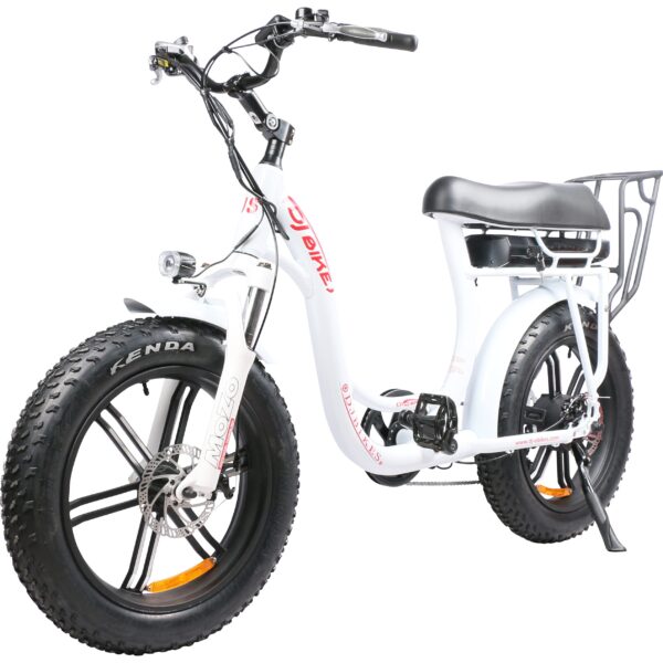 DJ Super Bike Step Thru 750W 48V 13Ah Electric Bicycle Pearl White LED Light Shimano Gear DJ Super Bike Step Thru is a powerful electric bike with mainstream components, perfect for city or light off-road trails. Enjoy the convenience of the dismountable Samsung battery and the fun of emission-free rides.