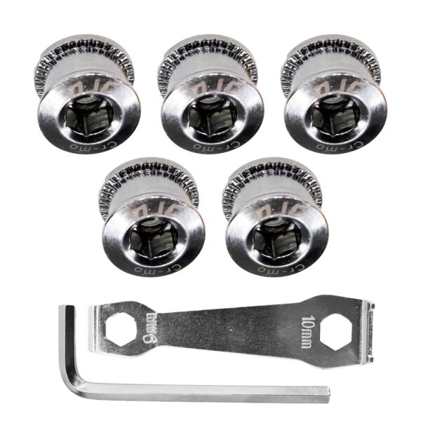 DJC Steel Chainring Bolts for Road Bike MTB M8 Size Cr Mo Steel Anti Rust Double Chainring Upgrade your bike with DJC Steel Chainring Bolts. Made of Cr-Mo Steel for strength and anti-corrosion. Includes wrenches for easy installation. Perfect for double chainrings.