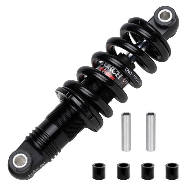 DNM Preload MTB Mountain Bike Rear Shock Absorber AL 6061 Coil Spring 750 lbs Black 165mm Upgrade your biking experience with the DNM Preload MTB Mountain Bike Rear Shock Absorber. This high-quality shock features adjustments for preload and a hard chromed shock shaft. Included are extra bushings for easy installation. With a 5-year warranty, this product is a reliable choice for your biking needs.