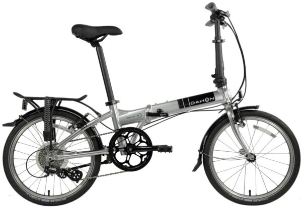 Dahon Mariner D8 Limited Edition Folding Bike Brushed Alloy Lightweight Portability Experience urban transport like never before with the Dahon Mariner D8 Limited Edition Folding Bike. This brushed alloy beauty is high-quality, lightweight, and perfect for multi-modal trips. With its compact wheels and folding frame, this bike is a head-turner that offers Aluminum V-Brakes and an 8-Speed Drivetrain for a smooth ride.