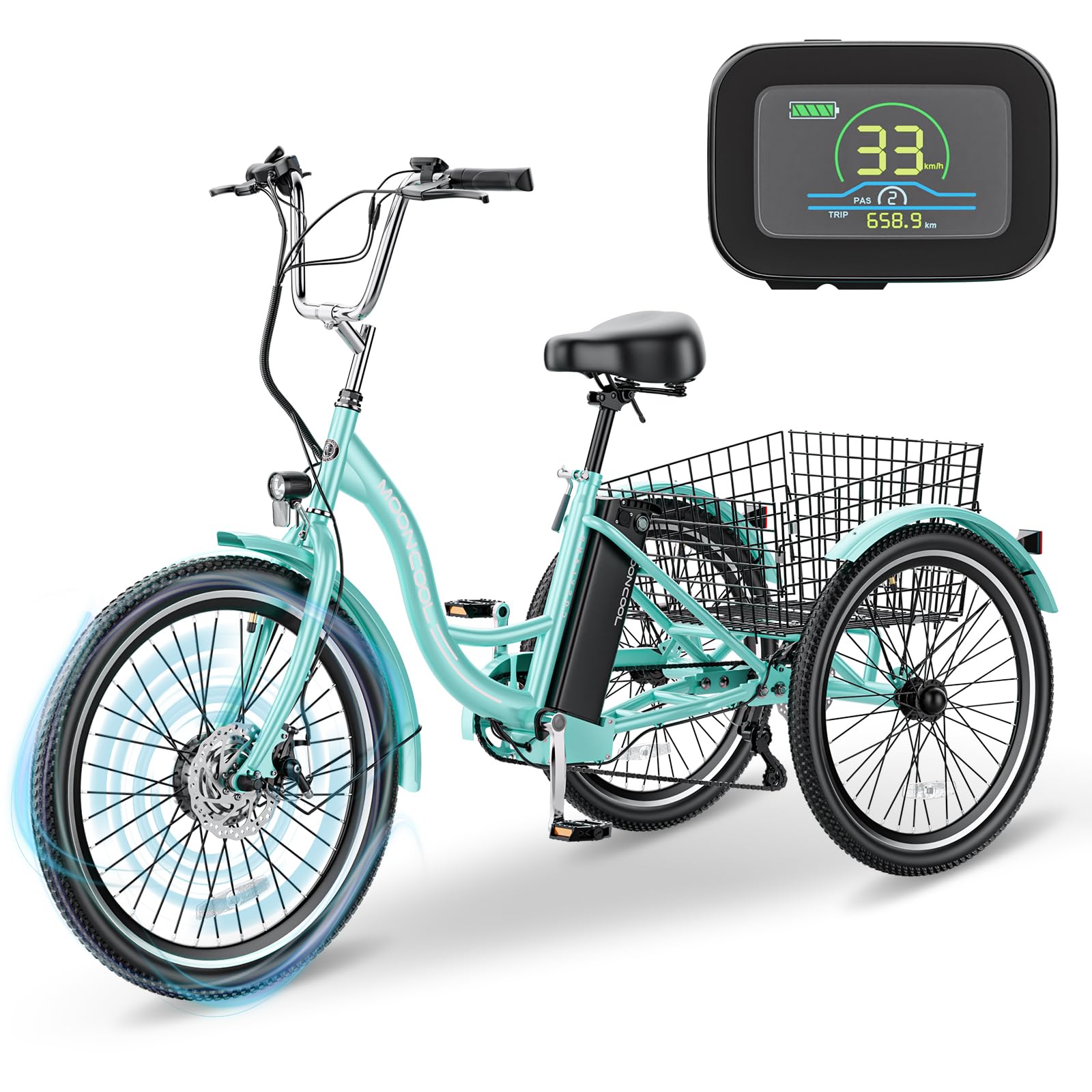 DoCred Electric Tricycle 7 Speeds 3 Wheel Bike 36V Battery Men Women Senior 350W Cruiser Trike 