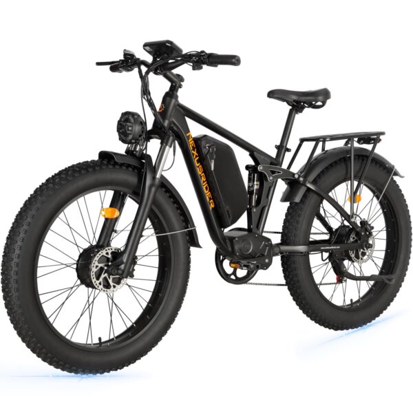 Electric Bike NEX 2000W Dual Motor 35 MPH 48V 22.4Ah 7 Speed AWD Ebike 26 Fat Tire MTB Experience the thrill of the Electric Bike NEX 2000W! Dual motors, 48V lithium battery, 7-speed gear, hydraulic disc brakes, full suspension, and more. Ride up to 35 MPH with ease. Perfect for all-terrain adventures.