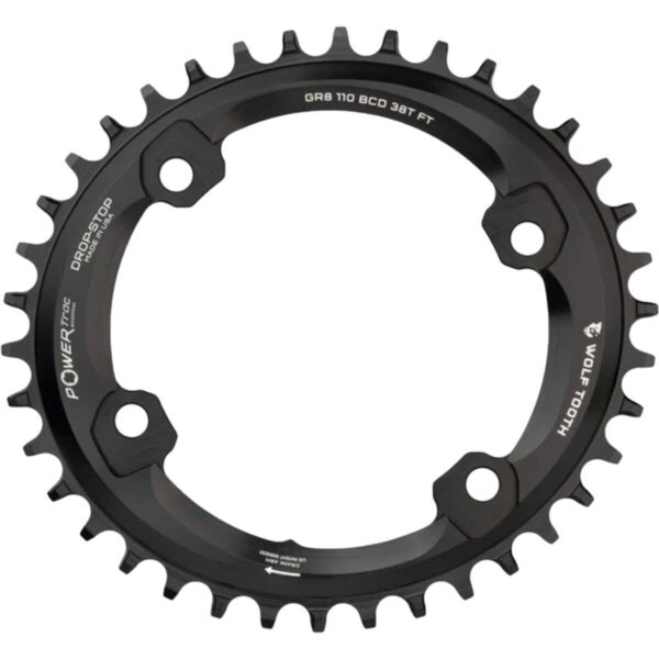 Elliptical Gravel Road Bike Chainring 38T for Shimano GRX Cranks Enhance your cycling performance with the Wolf Tooth elliptical chainring designed for Shimano GRX cranks. Made in the USA from premium 7075-T6 aluminum, this 38-tooth chainring features a unique PowerTrac design for optimal power transfer and mud clearance. Compatible with a wide range of chains, it's the perfect upgrade for your bike.