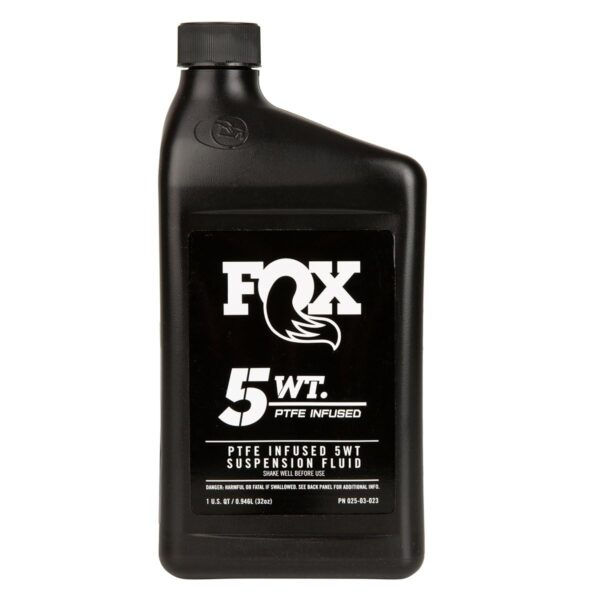 FOX Racing Shox Suspension Fluid Teflon 5Wt. for Grip 2 Damper 32oz Size Ensure top performance for your Fox Suspension products with FOX Racing Shox Suspension Fluid. Choose from 10-weight Red Fluid for damping or 20-weight Gold Fluid for bath oil. Ideal for bike maintenance.