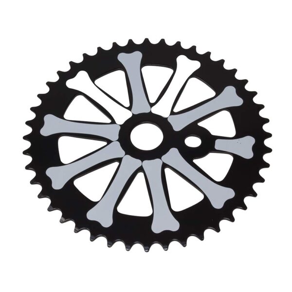 Fenix Skull Bones SprocketChainring 44T 12 X 18 BlackWhite Fits Most 20 Bmx or 26 Cruiser Enhance your bike with the Fenix Skull Bones Bike Sprocket/Chainring. Perfect for 20' Bmx or 26' Cruiser bicycles, 44 teeth with a sleek black and white design.