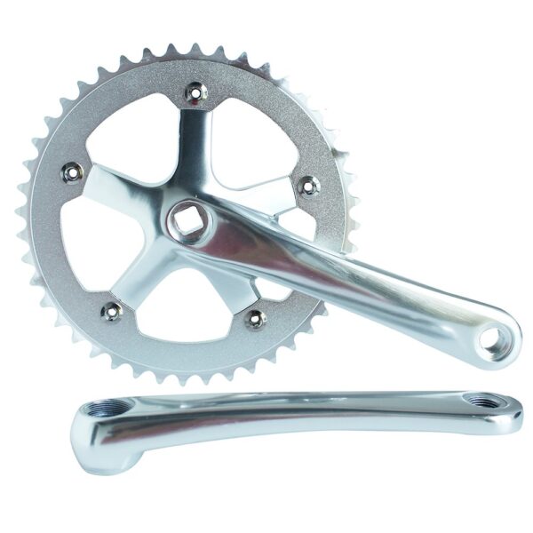 Fixed Gear Bicycle Crankset 44T 170mm SENQI Size Aluminum Alloy 18 Chain Single Speed Upgrade your bike with the SENQI Fixed Gear Bicycle Crankset. Made of durable Aluminum Alloy, this crankset features a 44T Chainring, ideal for Fixed Gear and Single Speed bicycles. With a chain line of 42mm, B.C.D. of 130mm, and weighing 670g, this crankset is designed for performance. Ensure compatibility with 1/8' chains. Includes 1 Crank Arms and 1 Chain ring.