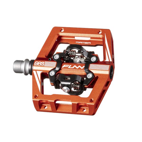 Funn Mamba S MTB Clipless Pedals Double Sided Compact Platform Compatible with SPD Cleats 916 Inch CrMo Funn Mamba S Pedals - Durable MTB Pedals for Enduro, Trail Riding, and Downhill. SPD Compatible. Grease Renew System for Easy Maintenance.