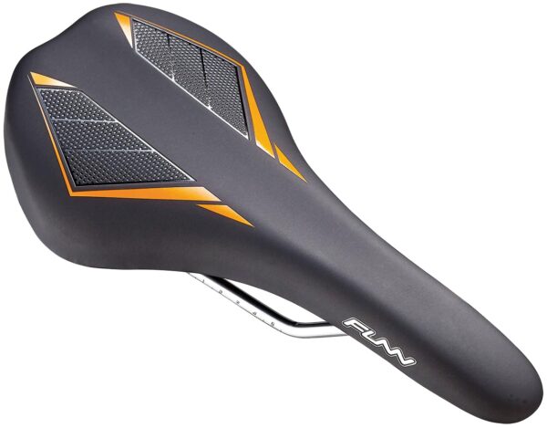 Funn Skinny Mountain Bike Saddle Durable CrMo Rails Featherlight Vinyl Leather Covered L280mm x W144mm Experience high-speed rides with the Funn Skinny Mountain Bike Saddle. Specifically designed for XC riders, this saddle offers a flat platform and narrow shape for extra stability and comfort. Built tough with durable materials, lightweight design, and world-class quality for the best riding experience.