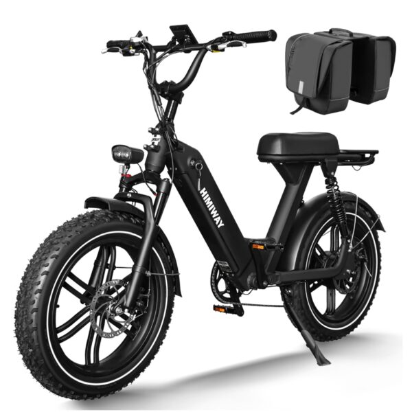 Himiway Escape Pro Electric Bike 750W Motor 20x4 Fat Tires E Bike 30 50Mi Moped Style Step Thru Electric Bicycle 48V 17.5Ah Battery 25 MPH 7 Speed System Experience the Himiway Escape Pro Electric Bike with a powerful 750W motor, 20'x4' fat tires, and a 48V 17.5Ah battery. Travel up to 50+ miles per charge on pedal-assist mode. Dual Suspension & Hydraulic Lockout for a smooth ride on any terrain.