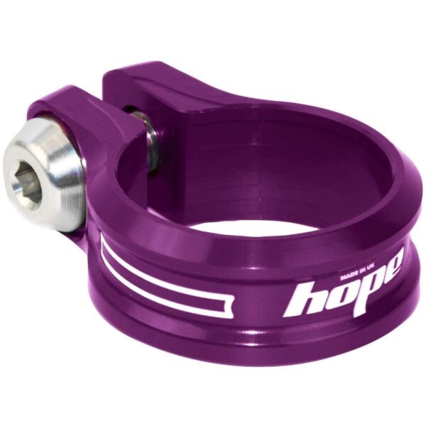 Hope Seat Seatpost Clamp 31.8mm Purple HOPE Upgrade your ride with the Hope Seat Clamp in Purple. Switch between bolt and QR styles effortlessly. Keep your seat post secure and stylish.