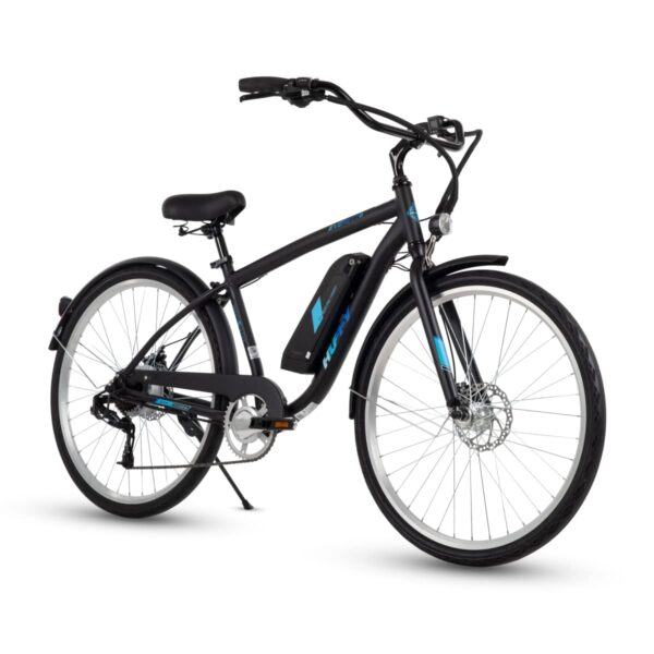 Huffy Everett 27.5 Electric Comfort Bike Adults 7 Speed Aluminum Frame Pedal Assist 20 mph Enjoy comfort & fun with the Huffy Everett + Electric Comfort Bike. Pedal-assist up to 20mph, Perfect Fit frame, dual disc brakes, LCD display, stylish fenders, and more.