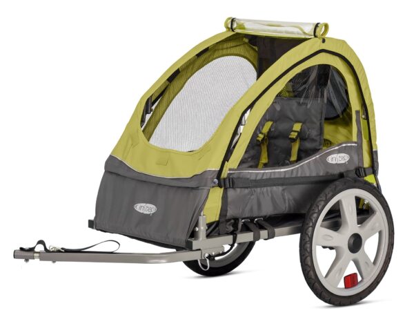 Instep Sync and Take 2 Bike Trailer for Kids Single Double Seat Options 5 Point Harness Folding Frame Quick Release Wheels Easy Storage Bug Screen Weather Shield Instep Single Seat The Instep Sync and Take 2 Bike Trailer is a high-quality single tow behind carrier for kids, accommodating up to 40 lbs. It features a sturdy steel frame, 2-in-1 bug screen, weather shield, 16' pneumatic tires, and a 5-point harness for safety. The folding frame design and quick release wheels allow for easy storage and transport. The 2-in-1 canopy offers protection from the elements, making it perfect for adventures with your child.