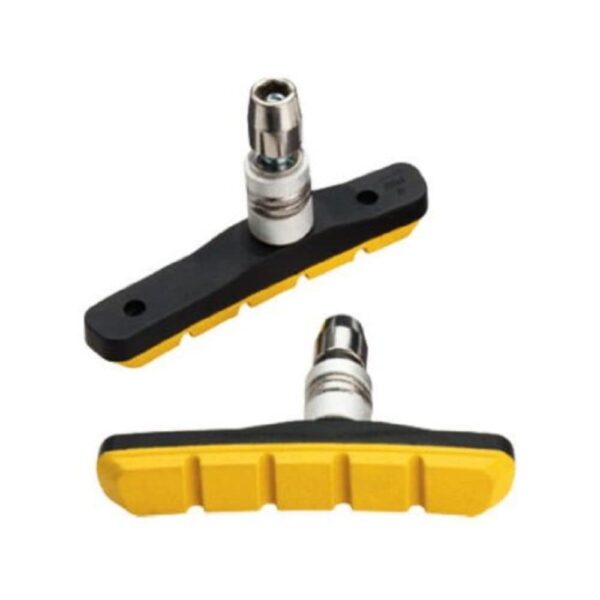 Jagwire Mountain Sport Threaded Rim Brake Pads for MTN Cruiser Hybrid Bicycles Yellow Enhance your biking experience with Jagwire Mountain Sport Threaded Rim Brake Pads. Designed for all-weather conditions, these pads offer durability and a low profile design. Compatible with V-Brake bikes, they ensure reliable braking. Elevate your ride with this single pair in vibrant yellow.