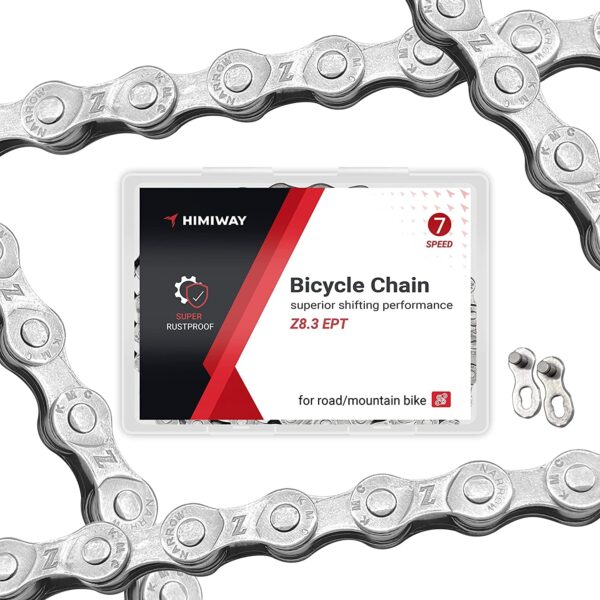 KMC Bike Chain 167 Speed Super Rustproof Z8.3 EPT 120 Links Silver Gray Himiway Experience ultimate durability with the KMC Bike Chain 1/6/7 Speed. Made of high-quality forging steel, this chain is super anti-rust, wear-resistant, and durable. Featuring EPT-Super Rustproof technology, this chain offers top-level rust resistance, ensuring a longer lifespan. Easy to install and compatible with 6/7/8 speed bikes, this chain guarantees precise shifting and reliability on all terrains.