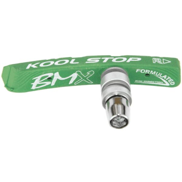 Kool Stop BMX Brake Shoes Nutted 1 Par Hot Lime Green Size nan Kool Stop BMX Pads - Top choice for BMX bikes direct pull brakes. Curved design for better brake performance. Features hardened steel backbone, angled tip plow, water grooves. Available in various compounds for different weather conditions.