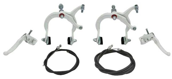 Lowrider White Alloy Bike Mx Brake Set Side Pull Caliper 88mm. Alloy 2 Finger 22.2 23.8mm White Enhance your biking experience with the Lowrider White Alloy Bike Mx Brake Set. Designed with Side-Pull Caliper, 88mm Max Width, and 2 Finger design, this set offers optimal performance and style. Made of durable alloy in a sleek white color, it's a perfect addition to your bike.