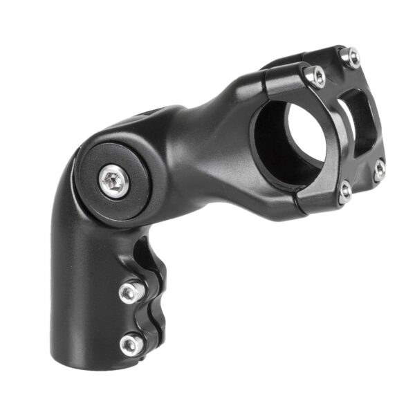 Messingschlager 31.8 x 85 mm Alloy 40 140 Degree Adjustable 1.18 Black Bike Stem Enhance your biking experience with the Messingschlager 1.1/8' Ahead Bike Stem. This black alloy stem features an angle adjustable design from 40 to 140 degrees, crafted from durable aluminum. With a stem length of 85mm and a 31.8mm bar clamp diameter, this product comes in OEM packaging.