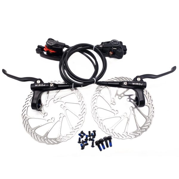 Mountain Bike Hydraulic Disc Brake Set Front Rear Disc Brake Kit Fit Bicycle MTB XC Trail e Bike Fat Bike Upgrade kit for Mechanical Disc Brake Black Bike Hydraulic Disc Brake Set by WIROJ Upgrade your biking experience with this Mountain Bike Hydraulic Disc Brake Set in black. Includes 1 pair of hydraulic brakes, 2 x 160mm disc brake rotors, and necessary bolts. Ensure efficient braking in all conditions with outstanding performance. Perfect gift option for bike enthusiasts!