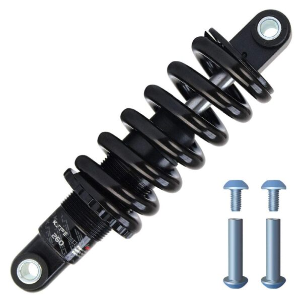 Mountain Bike Rear Shock Absorber Coil Spring 125mm 165mm 190mm Black 85010001350Lbs Sirwolf Eye to eye Enhance your mountain bike with this high-quality rear shock absorber. Perfect for smoother rides, suitable for various bikes. CNC alloy, black finish, hydraulic damping, and spring rates from 850-1350 lbs/inch.