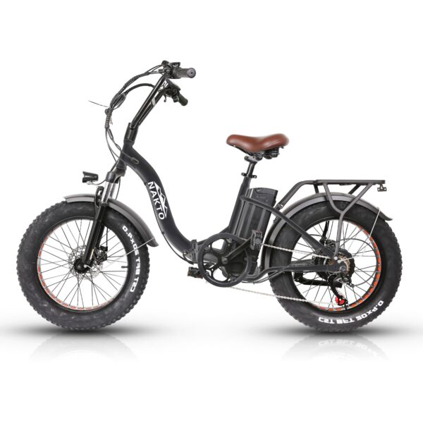 NAKTO 20 Electric Bike for Adults Fat Tire E Bike with 500W Motor Front Rear Disc Brakes Folding Design Experience the NAKTO 20 Electric Bike - a folding E-Bike with a powerful 500W motor, front & rear disc brakes, and a removable 48V 12.8AH lithium battery. Enjoy 3 modes of operation and ride up to 40 miles on a single charge. Perfect for daily commuting or leisurely rides.