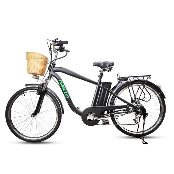 NAKTO 26 Adult Electric Bike 350W Motor 36V10AH Removable Battery Ebike City Electric Bicycle 6 Speed Gears Max Speed 22MPH Explore the NAKTO 26' Adult Electric Bike with a powerful 350W motor and a 36V10AH removable battery. This city electric bicycle features 6-speed gears, reaching a max speed of 22MPH. The high carbon steel frame ensures stability and convenience, while the clear LCD display keeps you informed. With a range of 21-25 miles and 3 riding modes, including pedal-assist and pure electric, this e-bike offers versatility for your daily adventures. Equipped with front V-brake and rear disc brake, the NAKTO bike provides a safe and enjoyable riding experience.