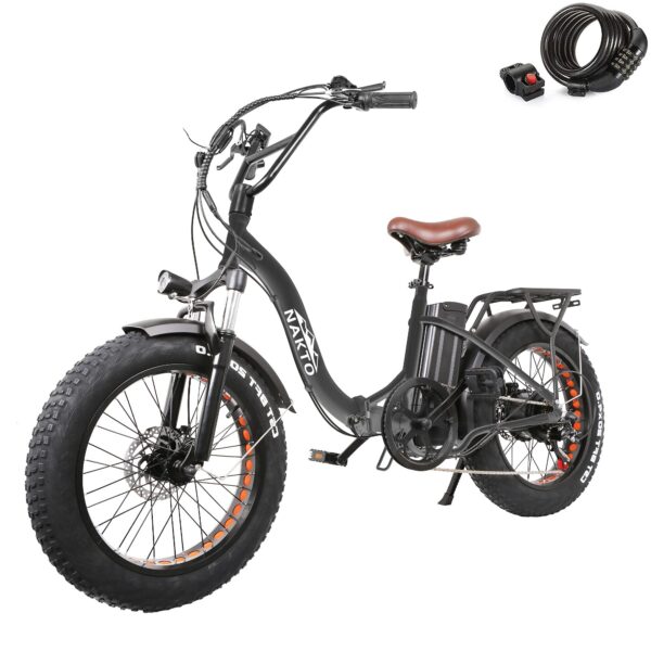 NAKTO Foldable Electric Bike 20 x 4.0 Fat Tire 500W Motor 35MPH 48V 12AH Battery Shimano 6 Speed Dual Shock Absorber Black Experience the power of the NAKTO Electric Bike for Adults. With a 48-mile range, 25MPH top speed, and 4.0' fat tires, this ebike offers unmatched performance. Customize your ride with 3 modes and Shimano 6-speed gearing. Foldable design for convenience.