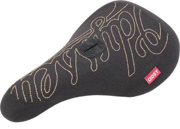 ODYSSEY Big Stitch Unisex Saddle BMX BlackGold Slim Size Pivotal Rail 'Upgrade your BMX ride with ODYSSEY's Big Stitch Saddle in sleek Black/Gold. Featuring durable canvas, Slugger logo stitching, and a slim design for style and comfort. Perfect for Unisex, Pivotal Rail, and BMX use.'