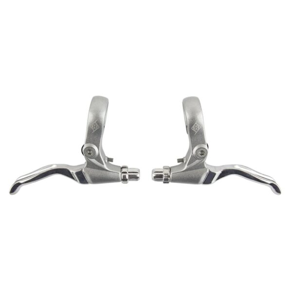 Origin8 DuoTrigger Convertible Cantilever Brake Levers Silver Forged Aluminum Brand Upgrade your biking experience with the Origin8 DuoTrigger Convertible Cantilever Brake Levers. These silver levers feature a 2-finger design and are crafted from durable forged aluminum, ensuring reliable performance. Enhance control and safety on your rides with this quality brake lever set.