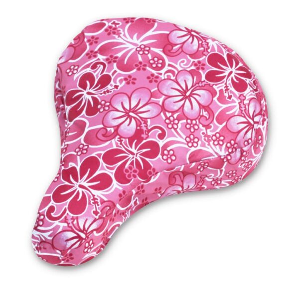 Padded Bike Seat Cover Cushioned Bicycle Seat Cover Waterproof Best for Beach Cruiser Seats EBikes Spin Bike Exercise Bike Seat Cushion. Pink Hawaiian Cruiser Candy Size Upgrade your bike seat with this Padded Bike Seat Cover in Pink Hawaiian design. Waterproof and slip-resistant, suitable for various bike types.