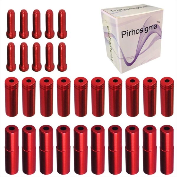 Pirhosigma 30 PCS Red Alloy Bike Cable Tips Caps Crimp Shift Derailleur End Crimps Upgrade your bike with Pirhosigma's 30 PCS Bike Cable Tips Kit in stylish red alloy. Includes end caps for brakes and shifters. Lightweight and durable.