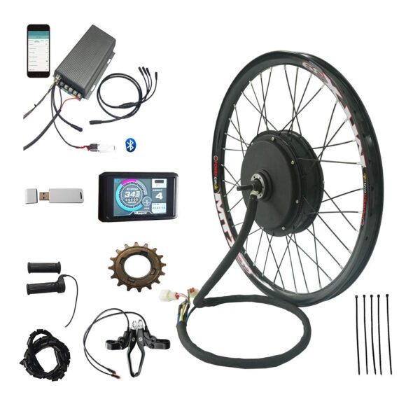 Programmable TFT Color Display Ebike 72V QS V3 5000W Rear Wheel Electric Bicycle Motor Kit by NBPOWER Upgrade your bike with this advanced 72V 5000W electric bike conversion kit. Features a waterproof sabvoton brand 100A controller, TFT colorful LCD display with multiple functions, and a high-speed QS 205 5000W motor.