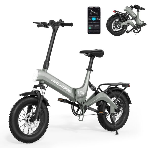 Ridwind 16 Folding Electric Bike 300LB 350W Ebike Adult Bicycles 20Mph APP Control Front Suspension Disc Brake 36V Battery LED Display 'Portable Electric bike for adults with adjustable Seat Moped for Adult Commuter. Built for safety and durability, featuring a 350W motor, 19-30 mile range, max speed of 20 mph, LED headlights, dual braking system, Smart APP control, and rear reflectors.'