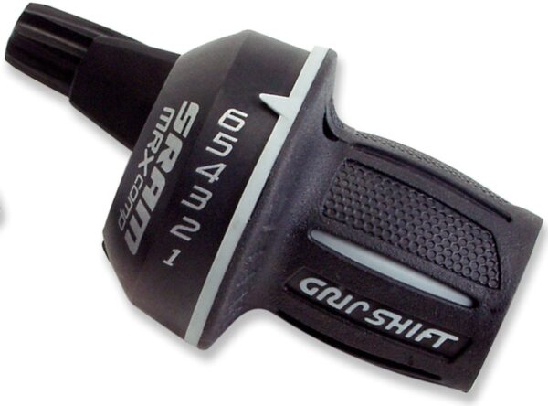 SRAM MRX Comp 6 Speed Rear Shifter Shimano Compatible Black Affordable shifter with the time-tested GripShift design. Compatible with Shimano MTB rear derailleurs for 9 or fewer cogs. Twist shifter style.