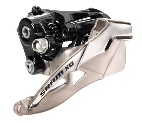 SRAM X.0 2 x 10 Dual 34.9 Front Derailleur High Clamp SRAM Mountain Biking SteelAluminum 10 Speeds Experience precise and crisp shifts with SRAM's X0 2x10 High Clamp Front Derailleur. Compatible with 2x10 cranksets, it offers durable steel cage, efficient X-Glide chainrings, and dual pull options.