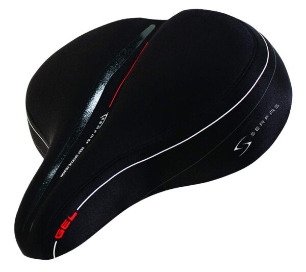 Serfas Gel Exerciser Bicycle Saddle RX Deep Groove Design Dual Density Base 90 Day Comfort Guarantee Experience the ultimate ride with the Serfas Reactive Gel Exerciser Bicycle Saddle. Featuring patented I.C.S. Infinite Comfort System, this saddle offers dual density base technology for lasting comfort. Specifically designed for stationary bicycles, it includes a gel top layer for frictionless comfort and deep groove design for soft tissue protection.