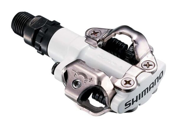 Shimano SPD PD M520 Clipless Pedals White SHIMANO Capable wide gear ratio & good step. Efficient pedaling from climb to descent. Smooth shifting for speed & acceleration. Confident, stable & durable brake.