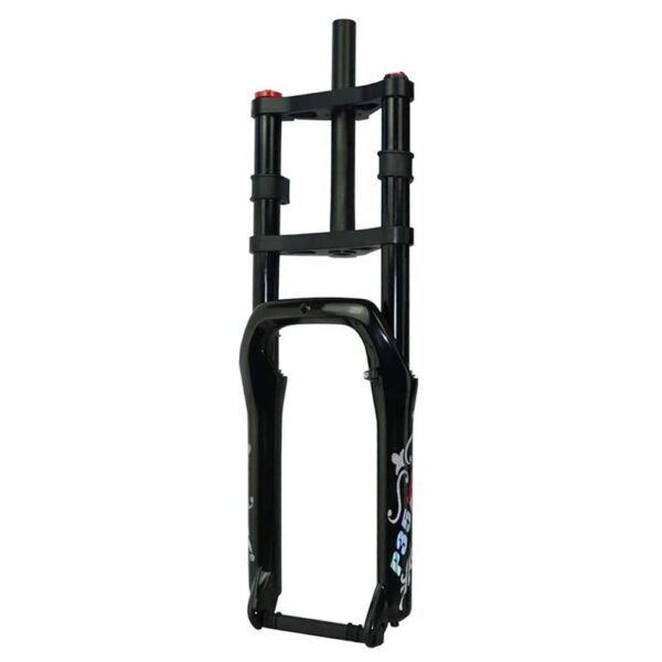 Snow Bike Fork 20 Inch Fat Bike Suspension Fork Travel 100mm Double Shoulder Air Fork Disc Brake 1 18 Straight Rebound Adjustable for 4.0 Tire E Bike HIMALO Black Upgrade your biking experience with the Fat Bike Fork 20 inch E-Bike Suspension fork by HIMALO. Featuring double shoulder shocks, Air Pressure Suspension system, and a straight tube design, this fork is perfect for 20-inch QR disc brake Beach Snow Bikes with 4.0' Fat tires. Enjoy a smooth ride with the adjustable rebound and the lightweight 2120g frame.