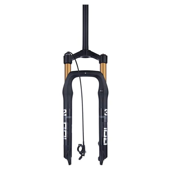 Snow Bike Suspension Fork 26x4.0 Fat Bike Air Fork 110mm Travel Straight Tube E Bike Fork QR 9x135mm Remote Lockout Gold HIMALO Ride effortlessly on snow, sand, or potholes with this 26-inch fat bike fork. Adjust air suspension hardness through remote lockout for various riding conditions. Lightweight magnesium+aluminum alloy design for easy maneuverability. Package includes 1pc fork.