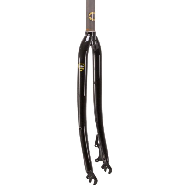 Soma 453mm CrMo Mountain Bicycle Disc Fork 23013 Black 26in27.5in 1 18 Threadless Upgrade your MTB with the Soma Curved Disc Fork. Made of Tange Infinity CrMo steel, suspension corrected for 80mm travel. Fits 26'' frames, IS disc brake mount.