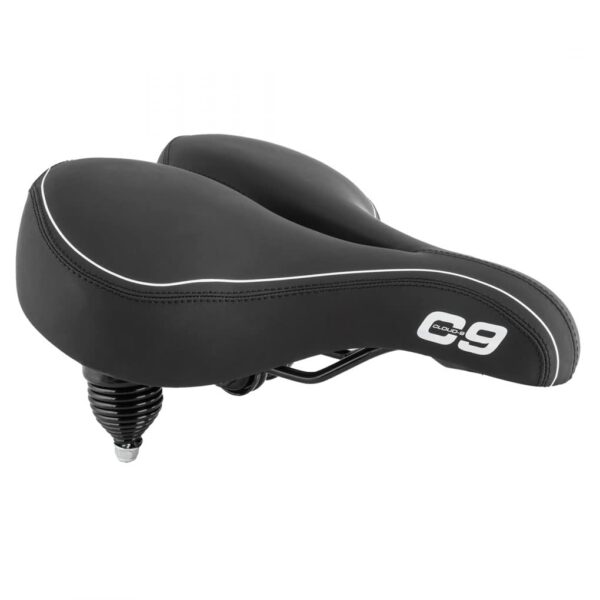 Sunlite Cloud 9 Bicycle Suspension Cruiser Saddle Black Cruiser Gel Sofa Brand Cloud 9 Size ULTIMATE COMFORT DURABLE ANTI FATIGUE COMFORT CUT OUT TRUSTED Experience ultimate comfort with the Sunlite Cloud-9 Bicycle Suspension Cruiser Saddle. Ergonomic design, durability, anti-fatigue features, and comfort cut-out make it the perfect choice for long rides. Trust the Cloud-9 brand for quality and durability.