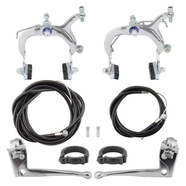 Sunlite Side Pull Brake Set 61 79mm Reach Silver Steel 780g Includes Lever Caliper Cable Housing Enhance your bike's braking performance with the Sunlite Side Pull Brake Set. This set features steel construction and includes a lever, caliper, cable, and housing. With a reach of 61-79mm and a sleek silver finish, this 780g brake set is a reliable choice for your cycling needs.