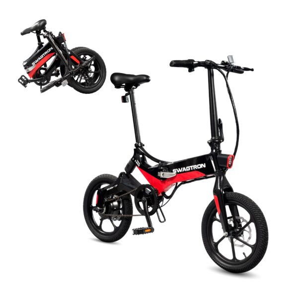 Swagtron Swagcycle EB 7 Elite Folding Electric Bike 16 Large Size 15.5 Miles Range Removable Battery Rear Suspension Discover the Swagtron Swagcycle EB-7 Elite, a stylish folding electric bike with a 15.5-mile range, removable battery, and rear suspension for a smooth ride.