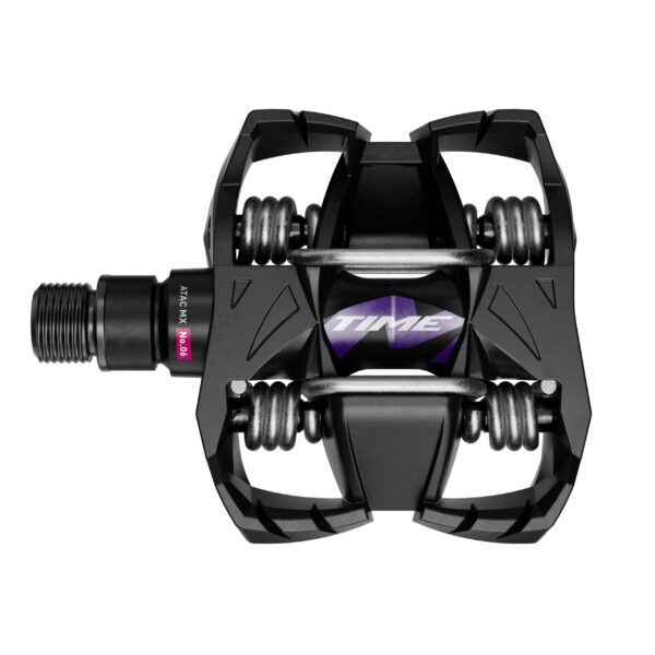 TIME Sport Pedals TIME MX 6 with ATAC Standard Cleats Black Purple B1 High Performance Cycling Pedals Enhance stability and control with TIME Sport Pedals TIME MX 6. ATAC Standard Cleats ensure a secure connection for efficient power transfer. Stylish black and purple B1 design adds flair to your bike. Durable construction for intense cycling. Elevate your performance with this top-of-the-line pedal set.