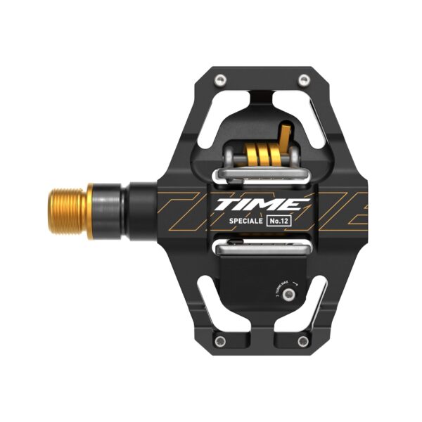 TIME Sport Pedals TIME Speciale 12 Small Aluminum Body Titanium Spindle ATAC Standard Cleats Included Black Gold B1 Elevate your cycling experience with the TIME Sport Pedal TIME Speciale 12 Small. Lightweight aluminum body, durable titanium spindle, and ATAC Standard Cleats Included for secure connection. Black Gold B1 design adds sophistication. Enhance power transfer and efficiency with a small platform size. Perfect choice for high-quality, reliable performance and style.