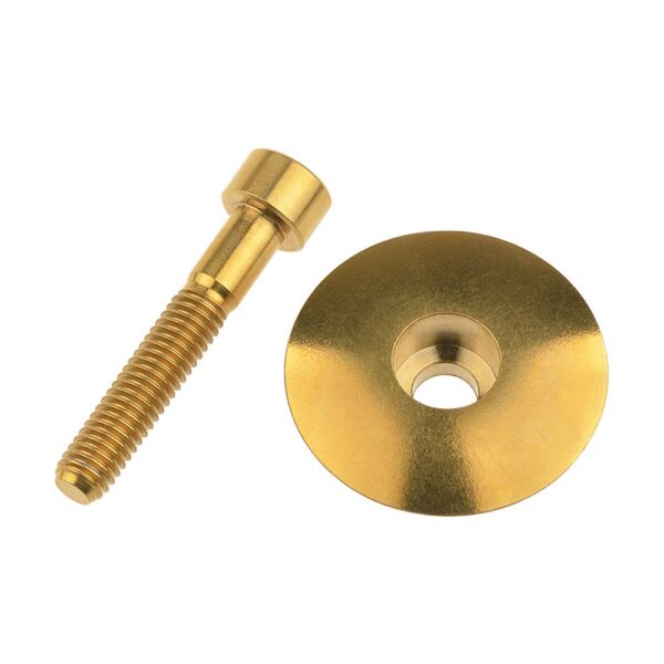 Ti Titanium Headset Stem Top Cap 1 18 for Wanyifa 6AL4V Titanium Alloy M6 x 35mm Bolt Upgrade your bike with the Ti Titanium Headset Stem Top Cap by Wanyifa. Made of premium 6AL/4V Titanium Alloy, this cap comes with an M6 x 35mm bolt. Weighing only about 20g per set, it's a lightweight and durable choice for your bike. Package includes one cap and one bolt.