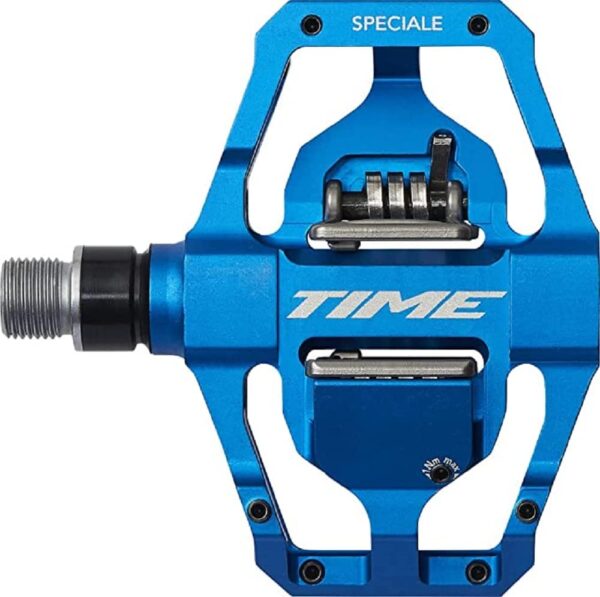 Time Speciale 12 Enduro Pedal Blue ATAC Cleats 6106 T6 Aluminum Body Upgrade your biking experience with the Time Speciale 12 Enduro Pedal in Blue. Crafted with a 6106-T6 aluminum body, wide platform, and adjustable pins for optimal grip. The dual-sided clipless design with ATAC cleats ensures stability and performance on any terrain.