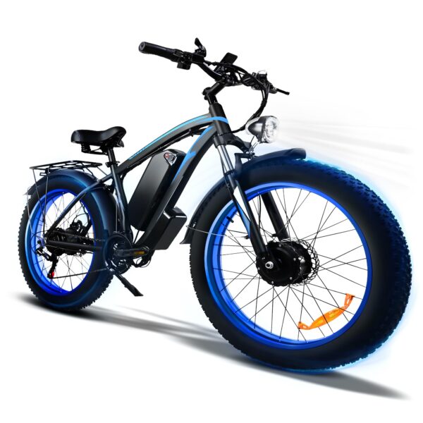 Title COJMOYOV 2000W Electric Bike 20AhRemovable Battery 20x4 Fat Tire Ebike Adults 34MPH 150Miles Blue Short Description: Experience the ultimate ride with the COJMOYOV Electric Bike featuring 2000W power, 20Ah battery, 34MPH speed, and Shimano 7-speed gears. Enjoy the front suspension, hydraulic disc brakes, and durable aluminum frame for an exhilarating adventure.